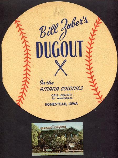 1940s Bill Zubers Restaurant Brochure Postcard & Business Card