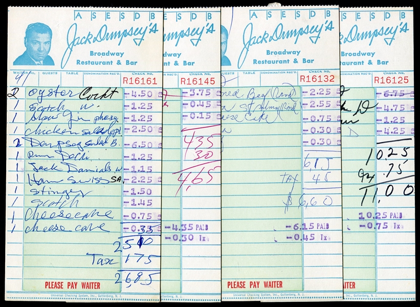 1960/70s Jack Dempseys Restaurant Meal Tickets