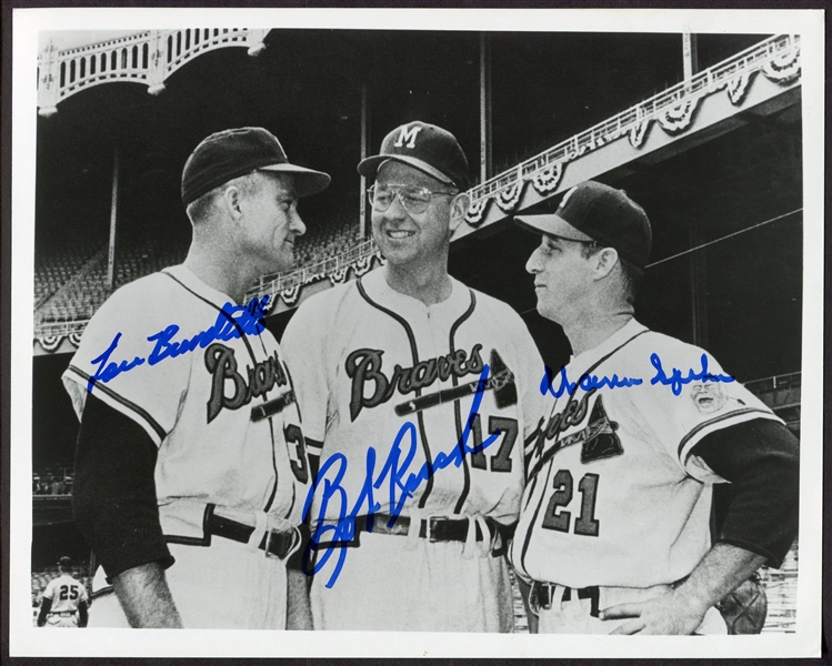 Lou Burdette Bob Rush and Warren Spahn Autographed Photo JSA