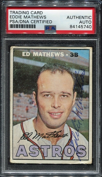 1967 Topps Eddie Mathews Autographed Card PSA/DNA