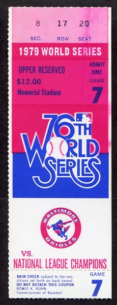 1979 World Series Game 7 Ticket 76th World Series Stub