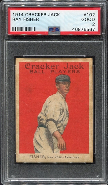1914 Cracker Jack #102 Ray Fisher, New York Americans PSA 2