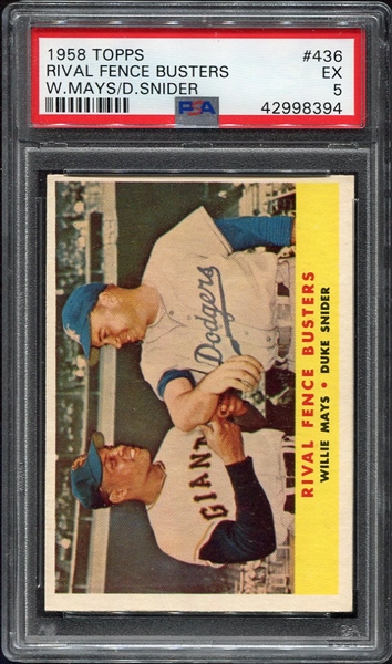 1958 Topps #436 Rival Fence Busters Mays/Snider PSA 5