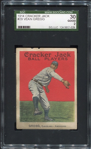 1914 Cracker Jacker #29 Vean Gregg Cleveland SGC 30
