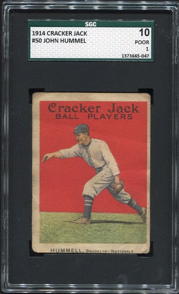 1914 Cracker Jacker #50 John Hummel Brooklyn SGC 10