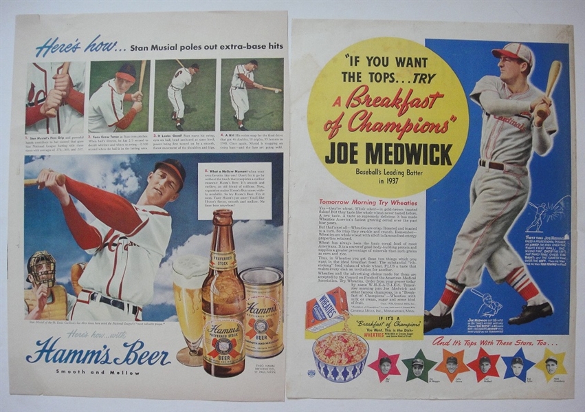 5 Large Size Magazine Baseball Ads 1930s-1950s