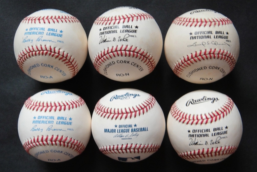 Lot of 6 Official Major League Baseballs 4 Different Commissioners
