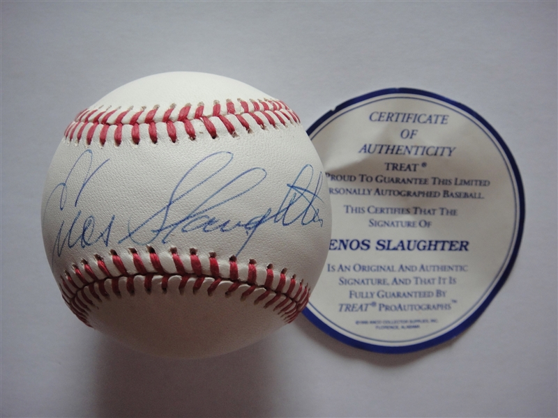 Enos Slaughter Autographed Baseball w/Certificate of Authenticity