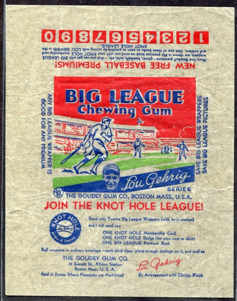 1934 Goudey Big League Chewing Gum Wrapper