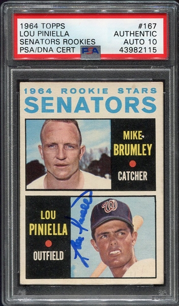 1964 Topps #167 Senators Rookies Lou Piniella Autographed PSA/DNA 10