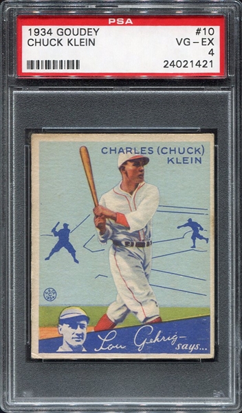 1934 Goudey #10 Chuck Klein Chicago Cubs PSA 4