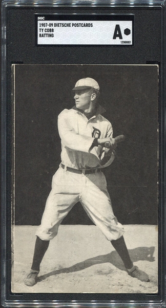 PC 765-1 1907 Dietsche Postcard Ty Cobb Batting Large Text on Back