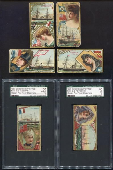 N83 Ocean and River Steamers Lot of 6 Different w/2 SGC Graded