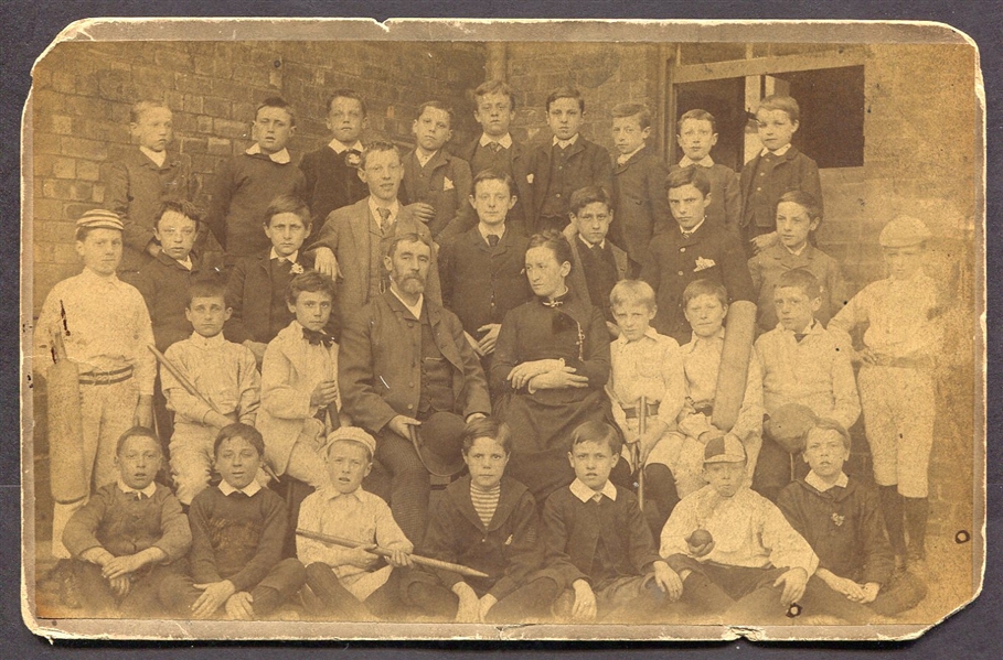 1880s Derby England Cabinet Photo with Cricket Bats and Other Equipment