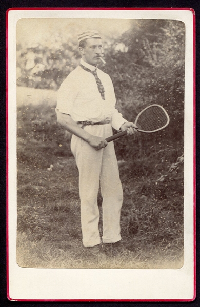 Late 1800s Lawn Tennis Player and Racket Cabinet Photo