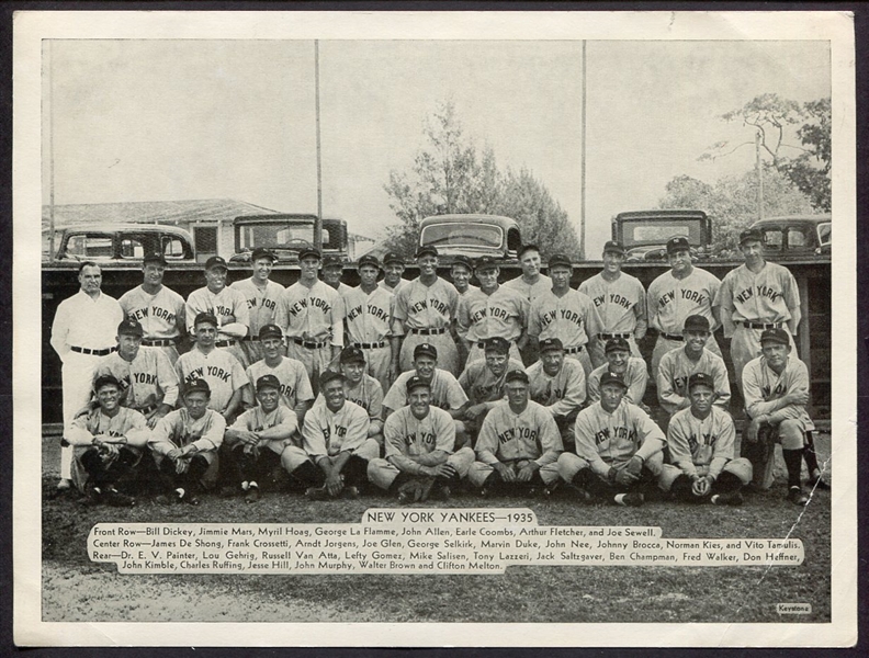 R311 1936 Goudey Premium New York Yankees 1935 Team Photo w/Gehrig