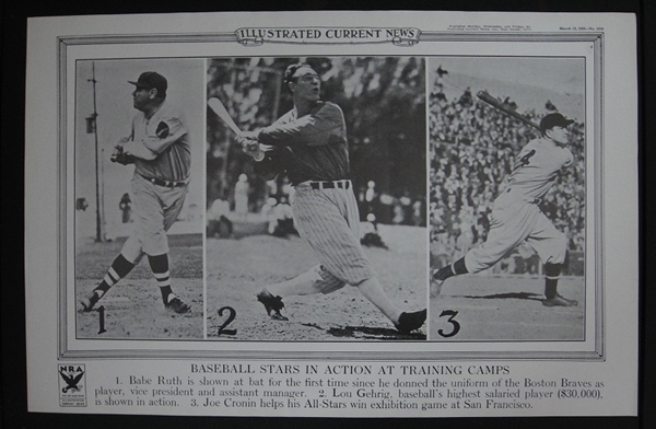 1935 Illustrated Current News Babe Ruth Lou Gehrig & Joe Cronin