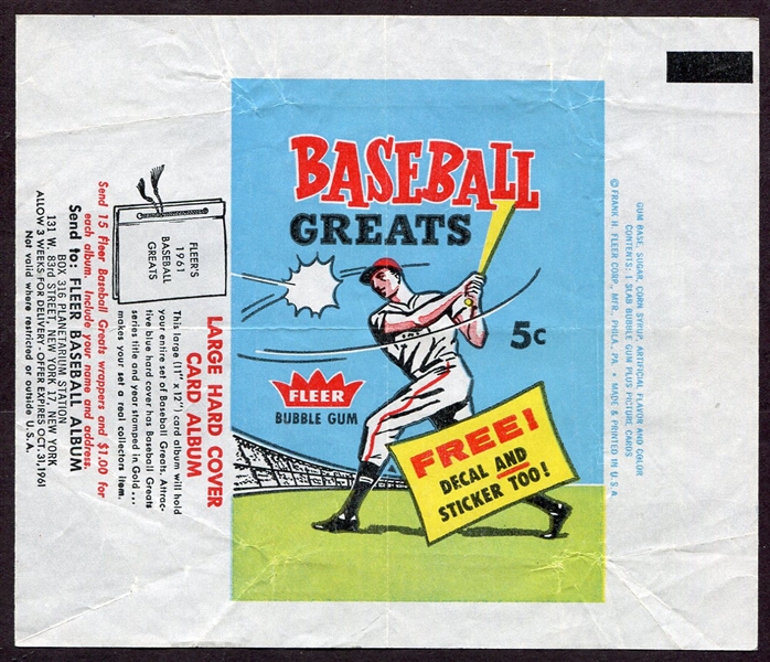 1961 Fleer Baseball Greats Wrapper