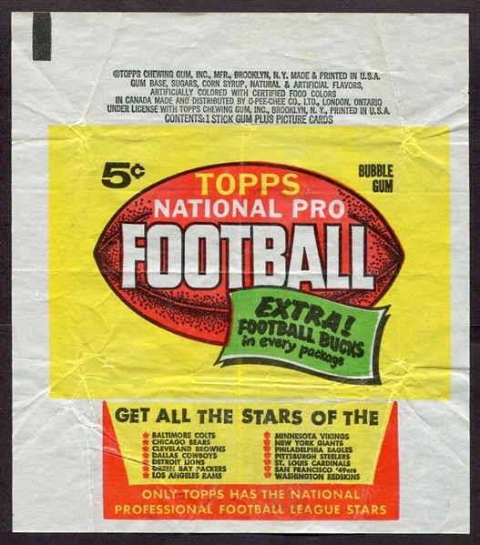 1962 Topps Football Wrapper w/Football Bucks Ad