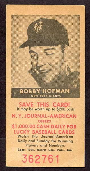 1954 New York Journal-American Bobby Hofman NY Giants