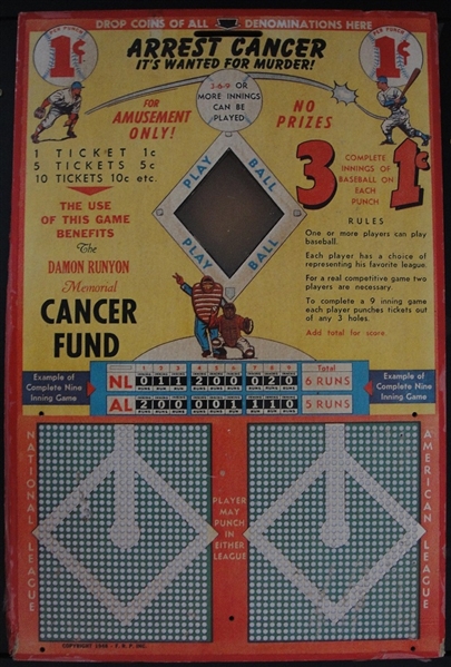 1948 Damon Runyon Cancer Fund Punchboard Game