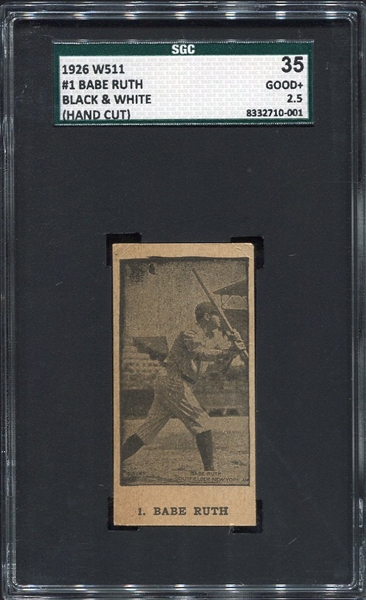 W511 #1 Babe Ruth Black & White SGC 35 Nice Card!