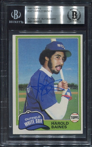 1981 Topps #347 Harold Baines Rookie Card Autographed Beckett Authentic