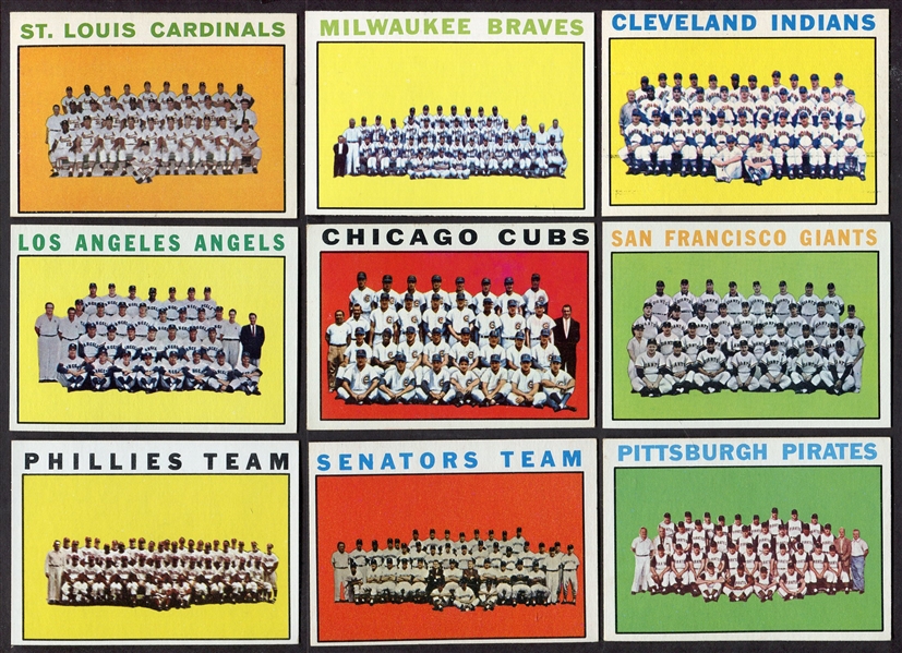 1964 Topps Team Card Lot of 9 Different Nicer Cards