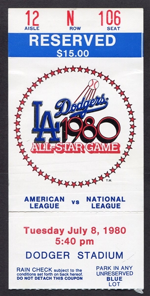 1980 MLB All-Star Game Ticket Stub Dodger Stadium