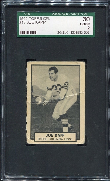 1962 Topps CFL #13 Joe Kapp SGC 30