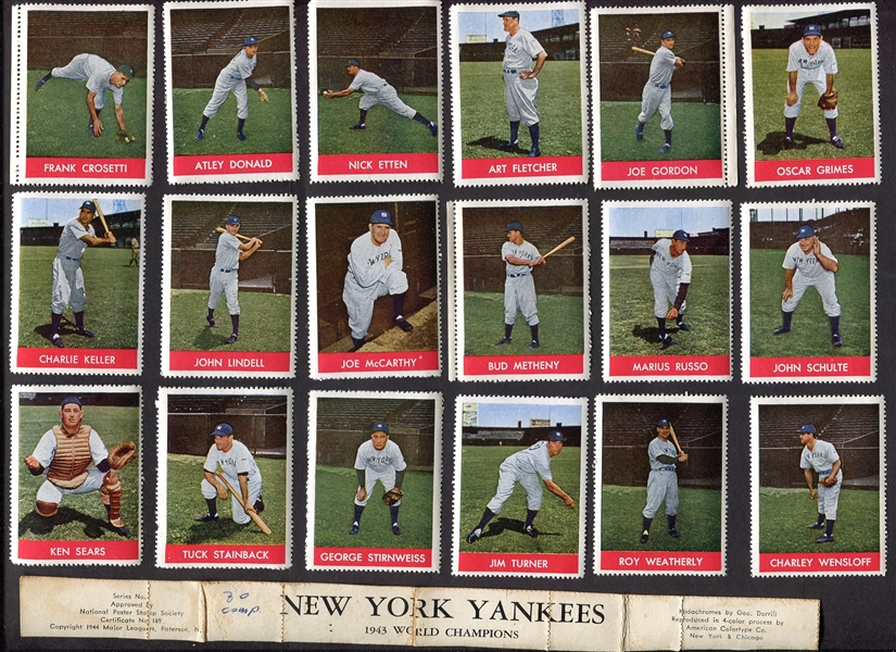 1944 New York Yankees Stamps Complete Set of 30