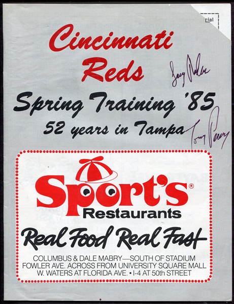1985 Cincinnati Reds Spring Training Program Signed by Perez & Nolan
