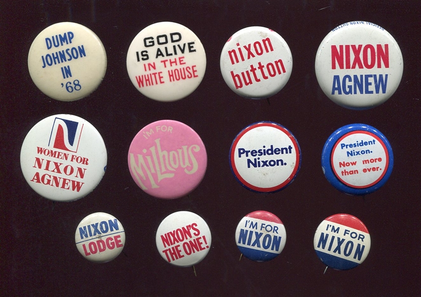 12 Richard Nixon Presidential Campaign Buttons 1968 & 1972