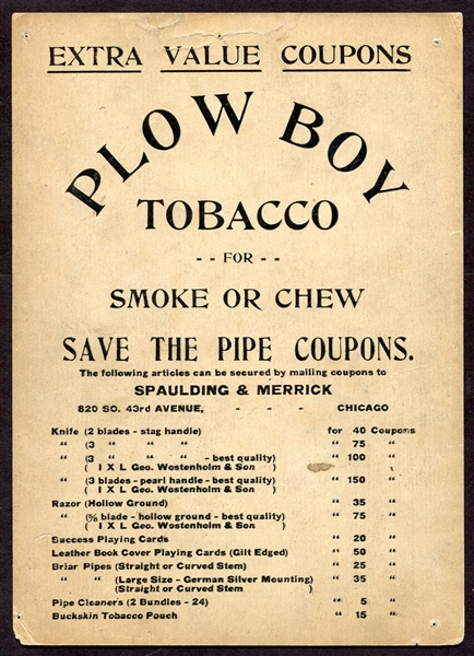 1910-12 Plow Boy Tobacco Cabinet Kling Chicago Cubs w/Offer Back