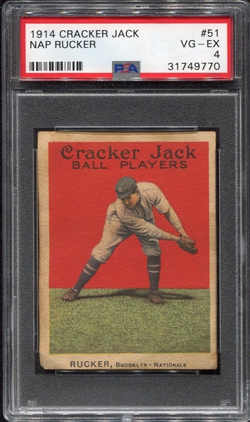 E145-1 1914 Cracker Jack #51 Nap Rucker Brooklyn PSA 4