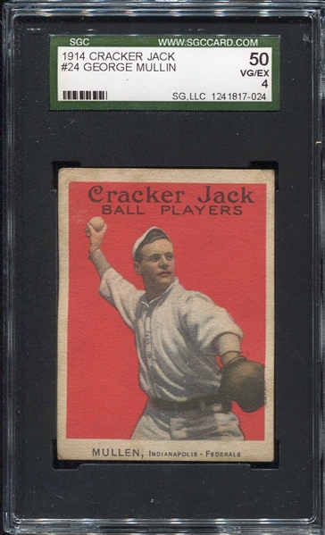 E145-1 1914 Cracker Jack #24 George Mullen Indianapolis SGC 50