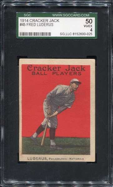E145-1 1914 Cracker Jack #45 Fred Luderus Philadelphia SGC 50