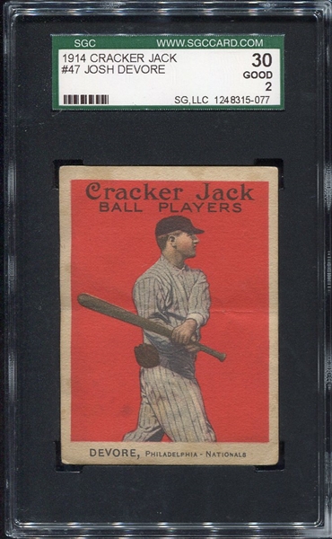 E145-1 1914 Cracker Jack #47 Josh Devore Philadelphia SGC 30