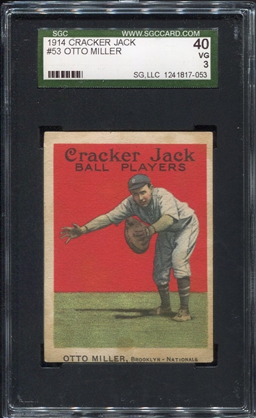E145-1 1914 Cracker Jack #53 Otto Miller Brooklyn SGC 40