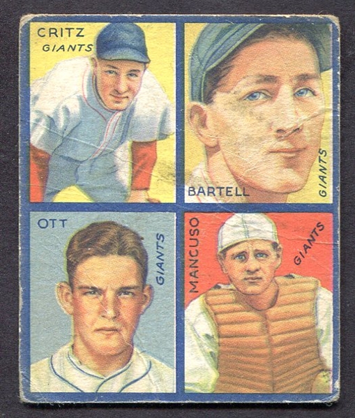 1935 Goudey 4-in-1 Bartell Critz Mancuso & Ott New York Giants