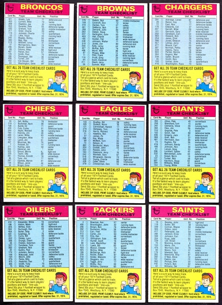 1974 Topps Football Team Checklist Lot of 16 Unmarked 