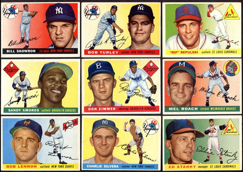 1955 Topps Lot of 11 w/Yankees Dodgers & High-Numbers All Nice