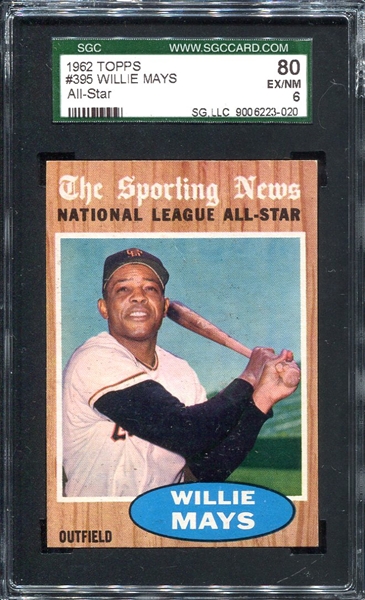 1962 Topps #395 Willie Mays All-Star SGC 80