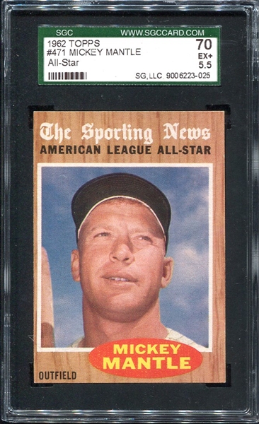 1962 Topps #471 Mickey Mantle All-Star SGC 70