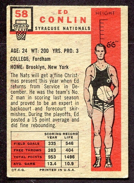 1957 Topps Basketball #58 Ed Conlin Syracuse Nationals