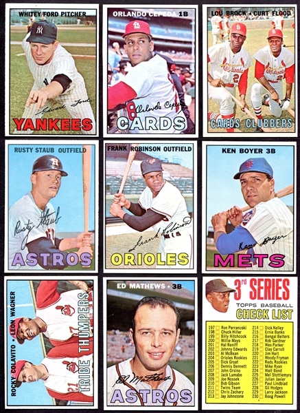 1967 Topps Lot of 187 Assorted Exmt/Nrmt w/Stars & High Numbers
