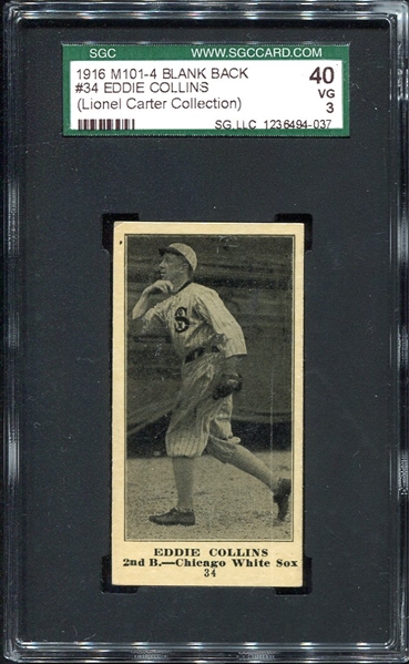 M101-4 Blank Back #34 Eddie Collins Chicago White Sox SGC 40