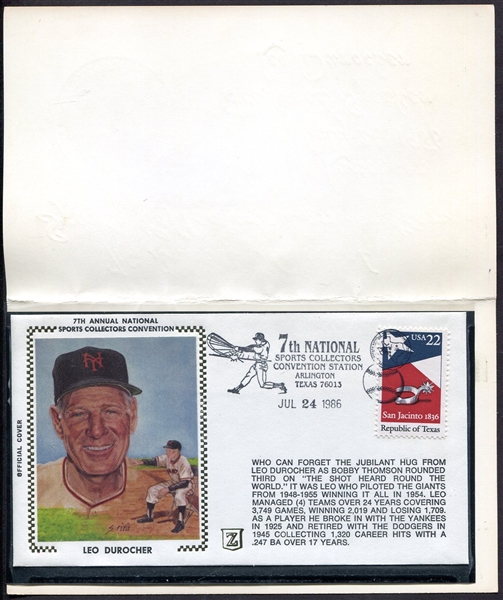 1986 7th Annual National Sports Collectors Convention Leo Durocher Stamp Cover