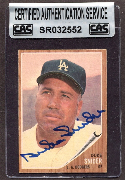 Duke Snider Autographed 1962 Topps Card CAS Certified