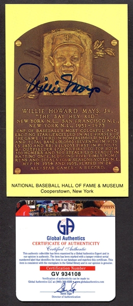 1964 to Date Yellow HOF Plaque Postcard Willie Mays Autographed w/GAI Cert